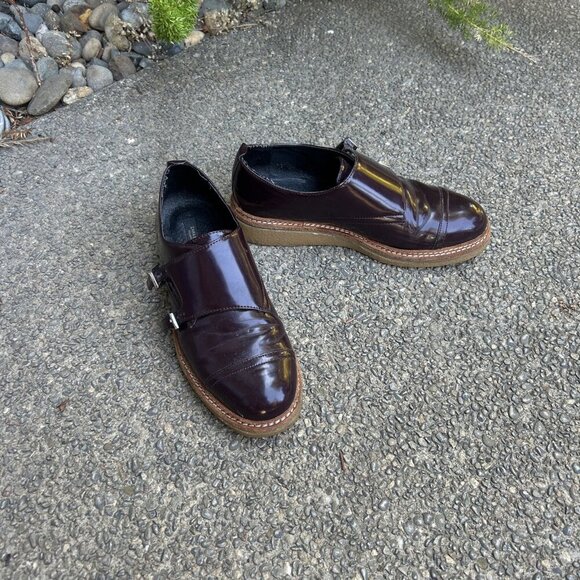 Zara Basic Y2K Maroon Double Buckle Monkstrap Platform Shoes Size 8 - Picture 8 of 9